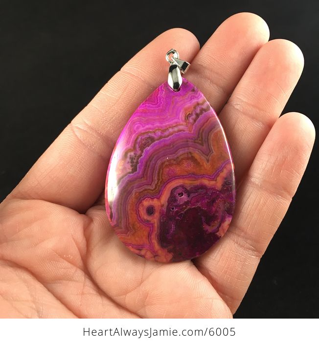 Pink and Orange Crazy Lace Agate Stone Jewelry Pendant - #Z5N2s0HbMkY-1