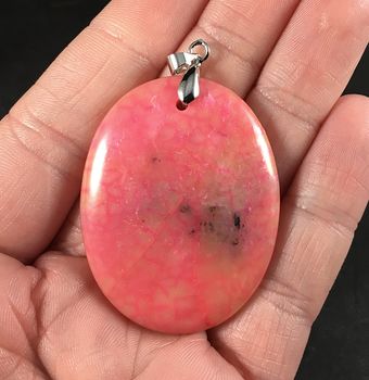 Pink and Orange Dragon Veins Stone Jewelry Pendant #8K39UuEPUyI