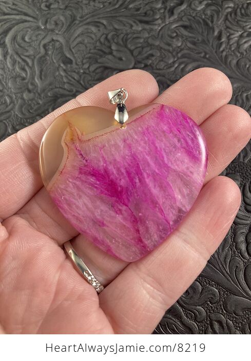Pink and Orange Heart Shaped Druzy Agate Crystal Geode Stone Jewelry Pendant - #DFUkvSyXojY-3