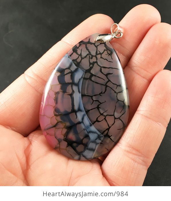 Pink Black and Transparent Dragon Veins Stone Agate Pendant - #b0H4QPcTF5Y-1