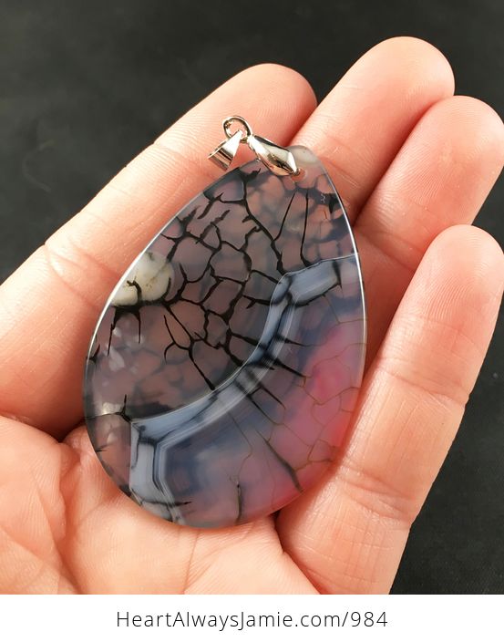 Pink Black and Transparent Dragon Veins Stone Agate Pendant Necklace - #b0H4QPcTF5Y-2