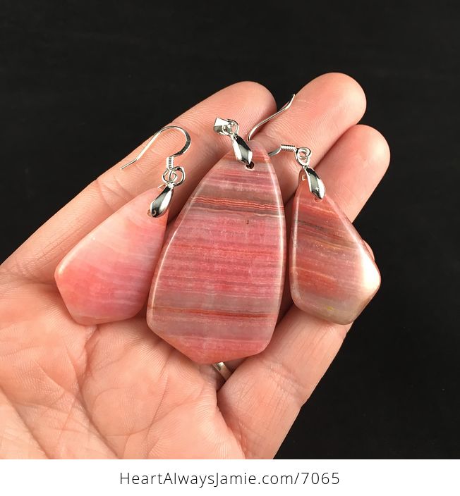 Pink Calcite Stone Earring and Pendant Jewelry Set - #yMZK7WlAiVA-1