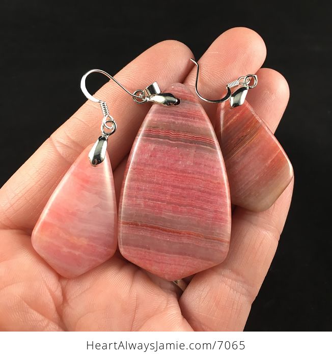 Pink Calcite Stone Earring and Pendant Jewelry Set - #yMZK7WlAiVA-4