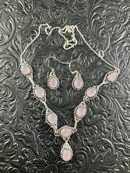 Pink Chalcedony Stone Crystal Necklace and Earring Jewelry Set #UXPyQb3ZJxc