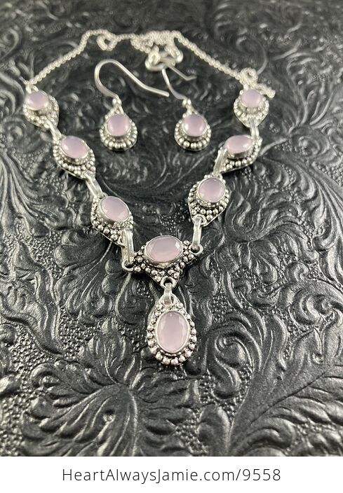 Pink Chalcedony Stone Crystal Necklace and Earring Jewelry Set - #UXPyQb3ZJxc-3