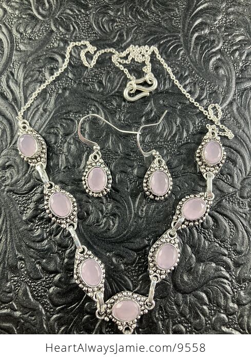 Pink Chalcedony Stone Crystal Necklace and Earring Jewelry Set - #UXPyQb3ZJxc-4