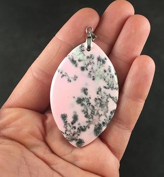 Pink Color Treated Dendritic Opal Stone with White Markings and Black Flecks Pendant Jewelry #81ho1rEZIco