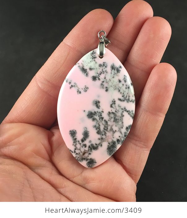 Pink Color Treated Dendritic Opal Stone with White Markings and Black Flecks Pendant Jewelry - #81ho1rEZIco-1