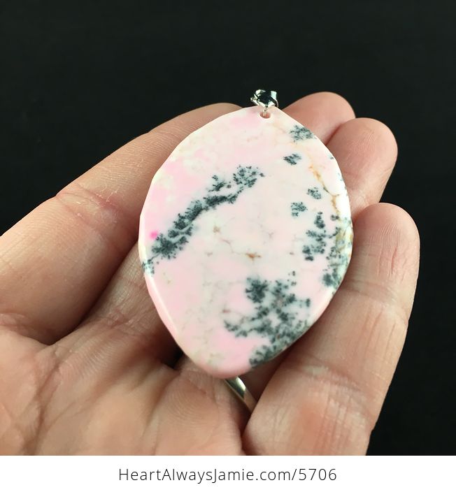 Pink Dendritic Opal Stone Jewelry Pendant - #HV0VA5xHgzE-2