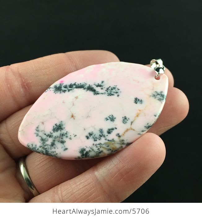 Pink Dendritic Opal Stone Jewelry Pendant - #HV0VA5xHgzE-3