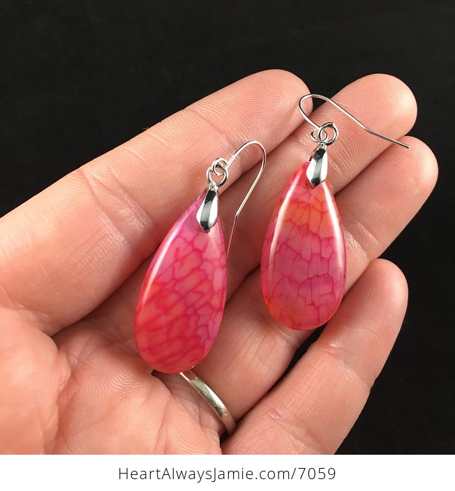 Pink Dragon Veins Agate Stone Jewelry Earrings - #0A1LFXZ4xEA-1