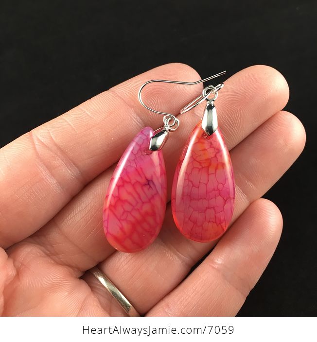 Pink Dragon Veins Agate Stone Jewelry Earrings - #0A1LFXZ4xEA-3