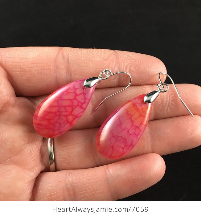 Pink Dragon Veins Agate Stone Jewelry Earrings - #0A1LFXZ4xEA-2