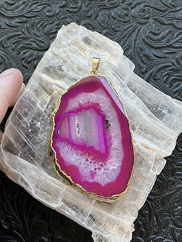 Pink Druzy Agate Crystal Slice Stone Pendant #OGZ2rE1lWJk