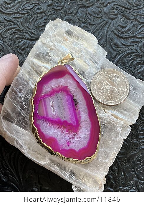 Pink Druzy Agate Crystal Slice Stone Pendant - #OGZ2rE1lWJk-7