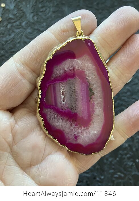 Pink Druzy Agate Crystal Slice Stone Pendant - #OGZ2rE1lWJk-2