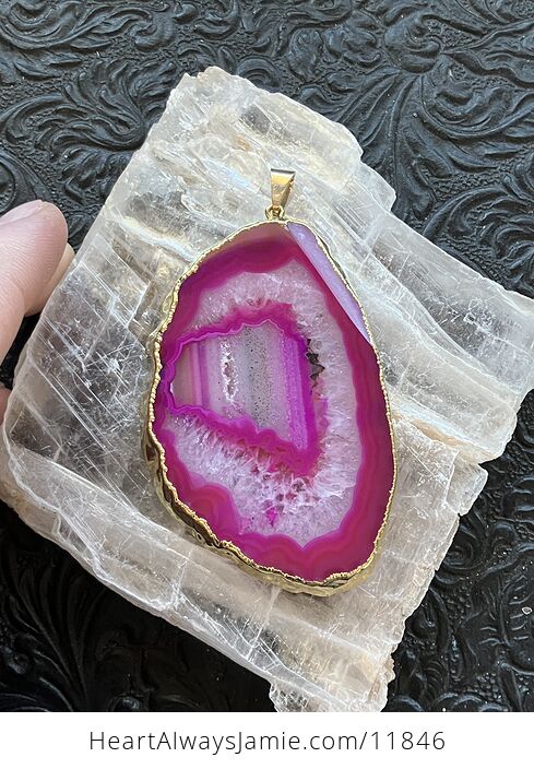 Pink Druzy Agate Crystal Slice Stone Pendant - #OGZ2rE1lWJk-1