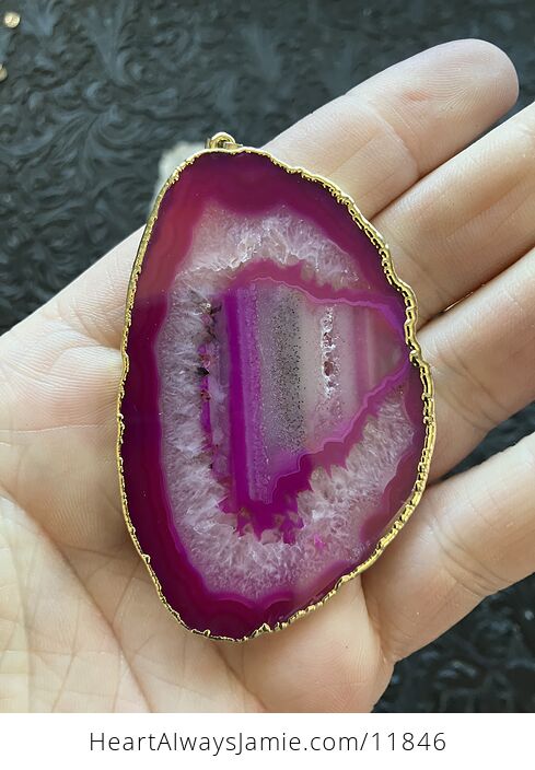 Pink Druzy Agate Crystal Slice Stone Pendant - #OGZ2rE1lWJk-4