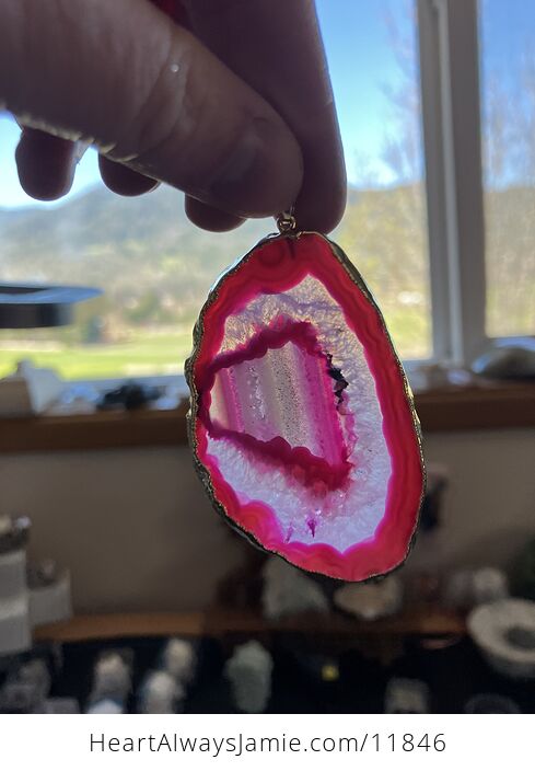 Pink Druzy Agate Crystal Slice Stone Pendant - #OGZ2rE1lWJk-5