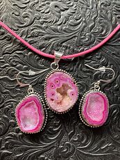 Pink Druzy Geode Agate Crystal Stone Jewelry Earrings and Necklace #FfIo20X4ppQ