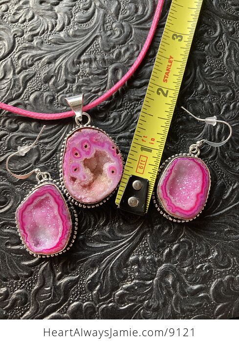 Pink Druzy Geode Agate Crystal Stone Jewelry Earrings and Necklace - #FfIo20X4ppQ-8