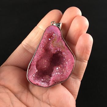 Pink Druzy Geode Agate Stone Jewelry Pendant #3BmERGacju8