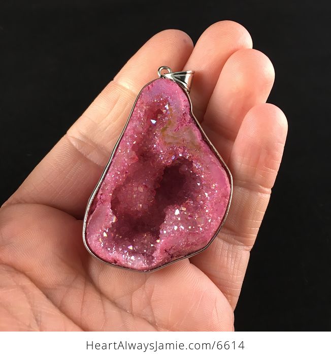 Pink Druzy Geode Agate Stone Jewelry Pendant - #3BmERGacju8-1
