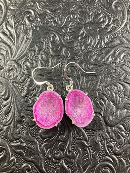 Pink Geode Druzy Slice Crystal Stone Jewelry Earrings #lwYVss4oAjw