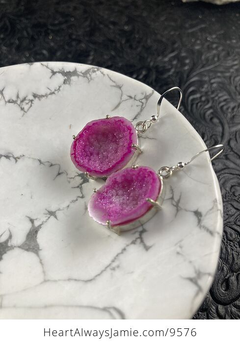 Pink Geode Druzy Slice Crystal Stone Jewelry Earrings - #lwYVss4oAjw-4