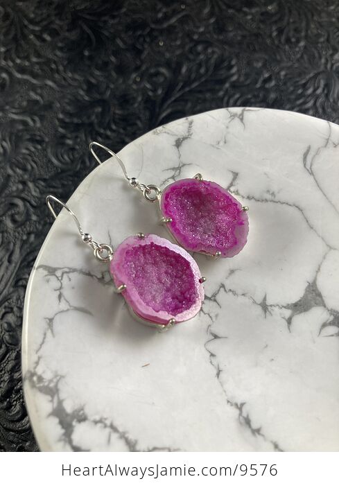 Pink Geode Druzy Slice Crystal Stone Jewelry Earrings - #lwYVss4oAjw-3