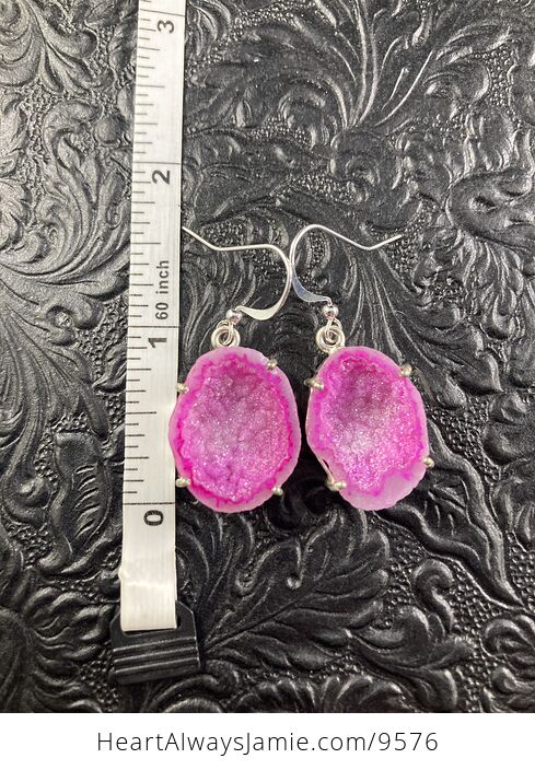 Pink Geode Druzy Slice Crystal Stone Jewelry Earrings - #lwYVss4oAjw-5