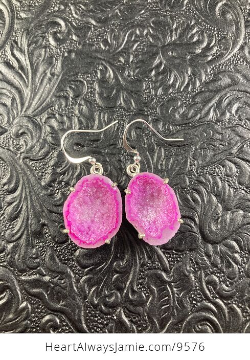 Pink Geode Druzy Slice Crystal Stone Jewelry Earrings - #lwYVss4oAjw-1