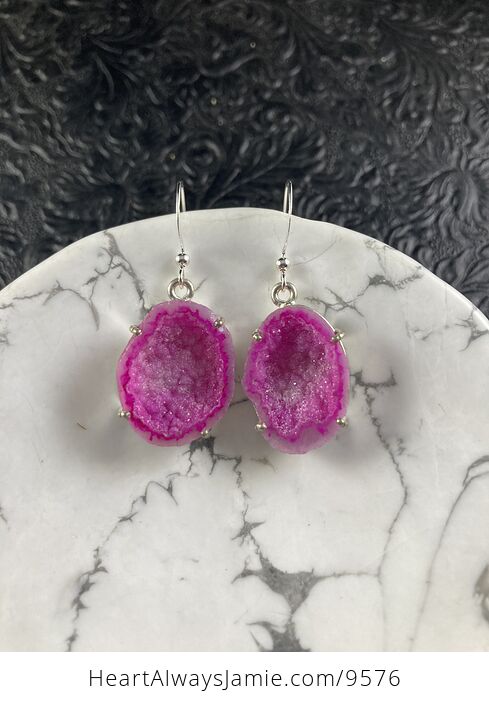 Pink Geode Druzy Slice Crystal Stone Jewelry Earrings - #lwYVss4oAjw-2