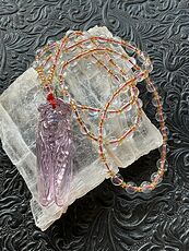 Pink Glass Cicada Pendant Necklace with Clear and Yellow Beads #ganc2hMA2n8