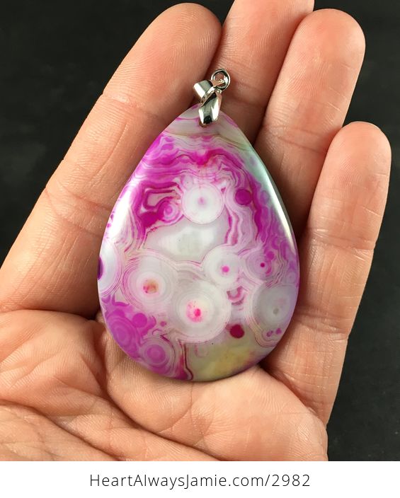 Pink Green and White Agate Stone Pendant - #nQLjcJAiD00-1