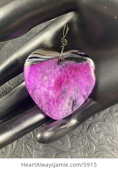 Pink Heart Shaped Druzy Agate Stone Jewelry Pendant - #whWov66060o-1