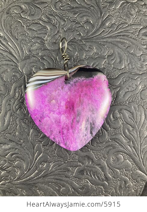 Pink Heart Shaped Druzy Agate Stone Jewelry Pendant - #whWov66060o-2