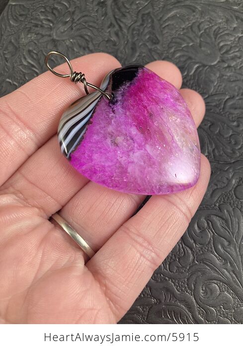 Pink Heart Shaped Druzy Agate Stone Jewelry Pendant - #whWov66060o-6