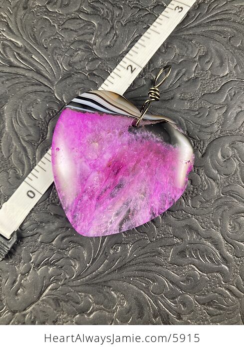 Pink Heart Shaped Druzy Agate Stone Jewelry Pendant - #whWov66060o-3