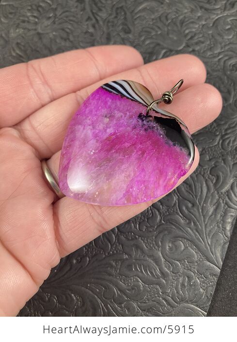 Pink Heart Shaped Druzy Agate Stone Jewelry Pendant - #whWov66060o-5