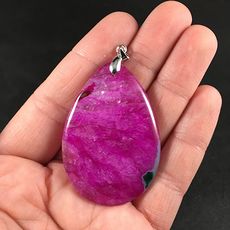 Pink Magenta and Green Druzy Agate Stone Pendant #4TWdoUWvdBY