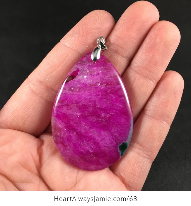 Pink Magenta and Green Druzy Agate Stone Pendant - #4TWdoUWvdBY-1