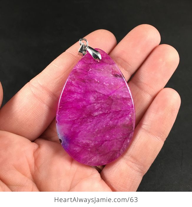Pink Magenta and Green Druzy Agate Stone Pendant Necklace - #4TWdoUWvdBY-2