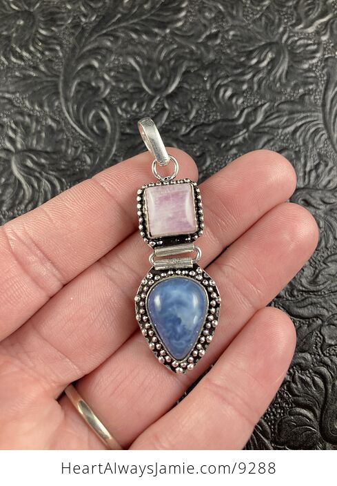 Pink Moonstone and Oregon Blue Owyhee Opal Crystal Stone Jewelry Pendant - #ge8ce7MzO8E-4