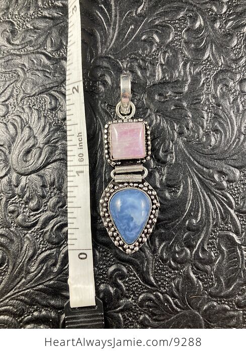 Pink Moonstone and Oregon Blue Owyhee Opal Crystal Stone Jewelry Pendant - #ge8ce7MzO8E-2
