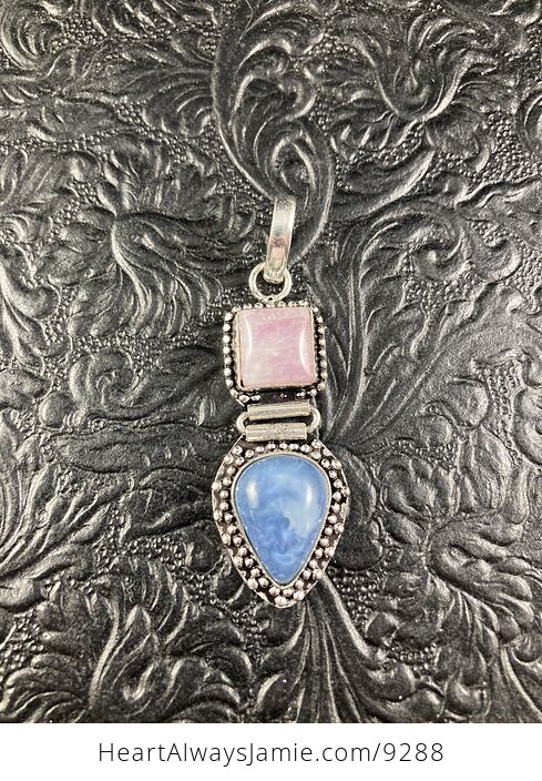 Pink Moonstone and Oregon Blue Owyhee Opal Crystal Stone Jewelry Pendant - #ge8ce7MzO8E-1