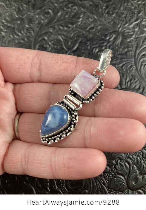 Pink Moonstone and Oregon Blue Owyhee Opal Crystal Stone Jewelry Pendant - #ge8ce7MzO8E-5