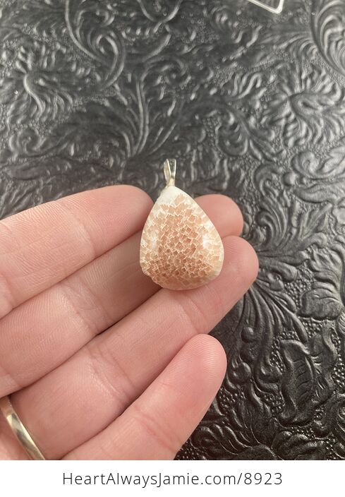 Pink Peach Stilbite Scolecite Stone Jewelry Pendant - #nYVn8hFjv5g-6