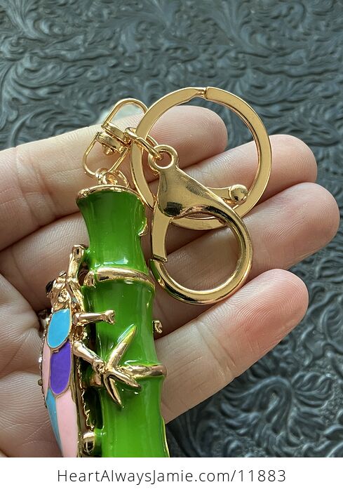 Pink Purple Blue Rhinestone Lucky Cicada on Bamboo Gold Toned Keychain - #dRghMINNcuU-6