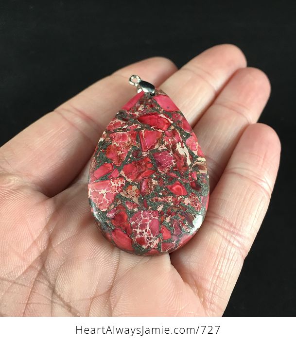 Pink Red and Gray Sea Sediment Jasper and Pyrite Stone Pendant - #Wu1DUYORYrw-2